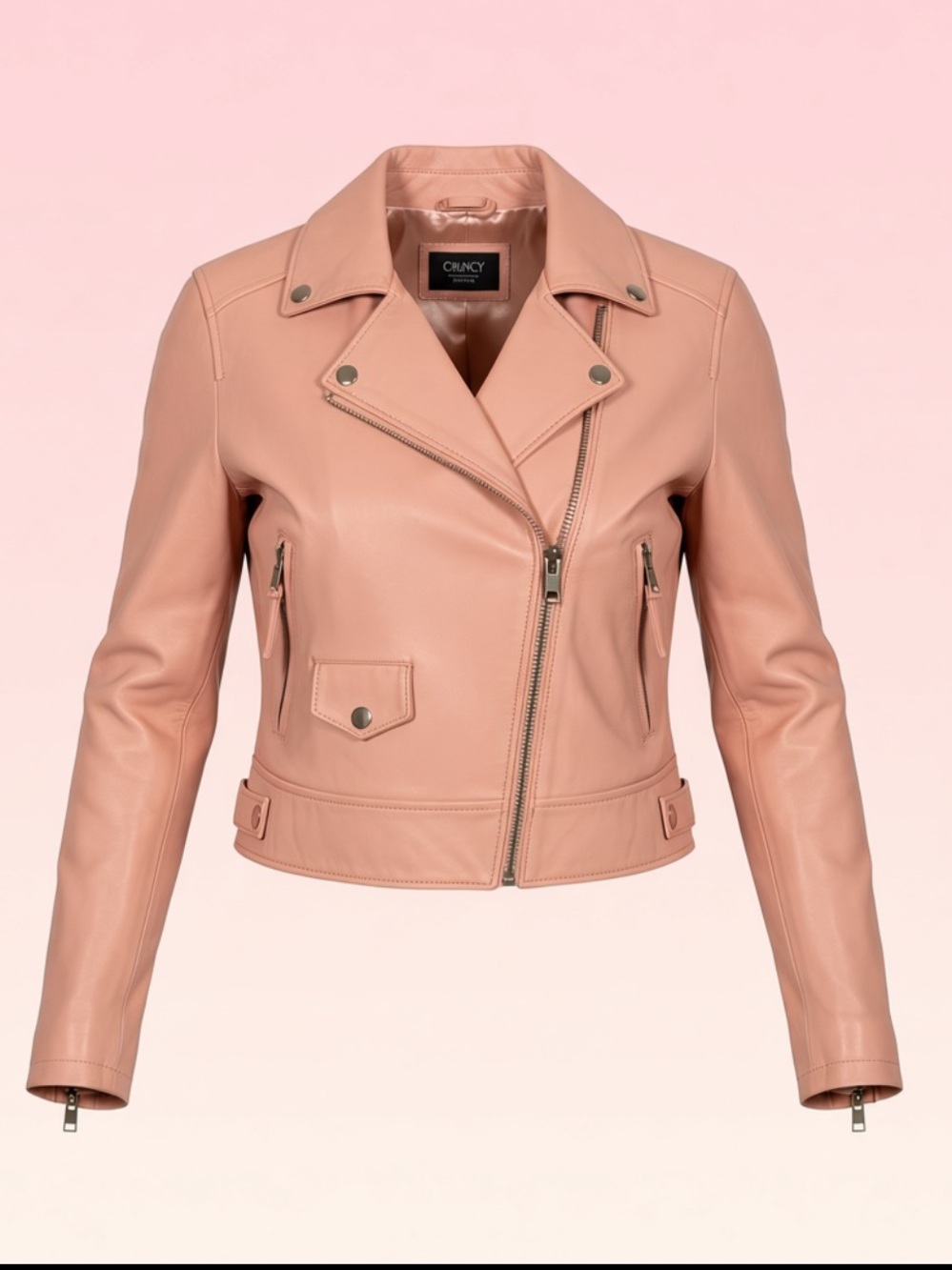 Glamorous Light Blush Pink Leather Moto Jacket